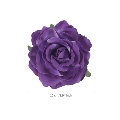 Image of 3.9 inch Purple Rose Flower Hair Clip Brooches for Women | Elegant Flower Rose Hair Clips for Women Fashion | Charming Floral Lapel Pins for Clothes, Flowers Brooch Pin Accessories for Weddings & Parties