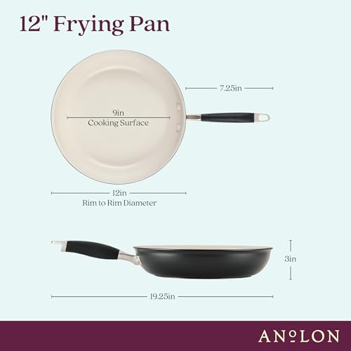 Anolon Advanced Ceramic Nonstick Frying Pan, cookware made for confident cooking without PFAS, Induction Suitable, Dishwasher Safe, 12 Inch Skillet, Black with Cream Ceramic Interior by Anolon - Image 2