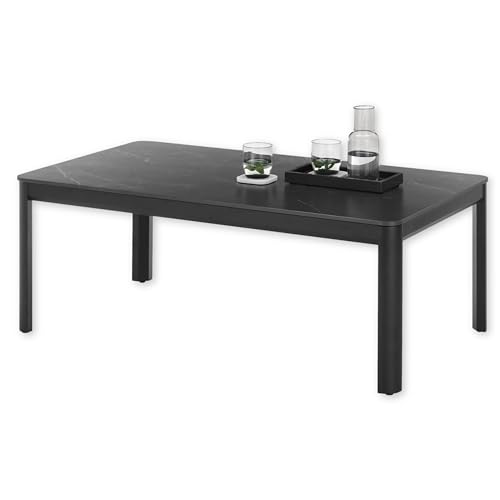 Stella Trading Lenni Basse, Noire, Table de Salon Moderne avec Plateau en céramique et Structure en métal, 120 x 45 x 70 cm