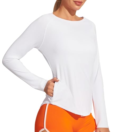 IUGA Rash Guard for Women with Pockets UPF 50+ SPF Shirts for Women Long Sleeve UV Sun Protection Clothing Hiking Swim Shirt