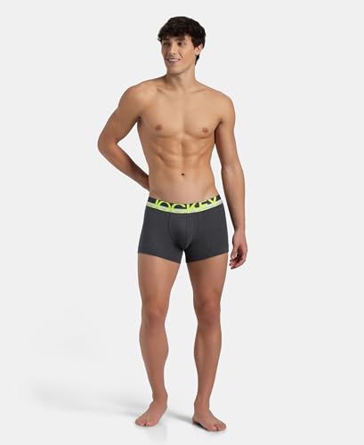 Image of Jockey FP03 Men's Super Combed Cotton Rib Solid Trunk with Ultrasoft Waistband (Pack of 2) Charcoal Melange XL