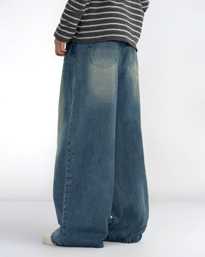 Baggy Jeans for Men Y2K Vintage Wide Leg Barrel Jeans Hip Hop Skater Streetwear Loose Fit Denim Pants3