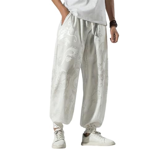 Pantalon en soie de glace homme style ethnique chinois : l'élégance du motif dragon d'été