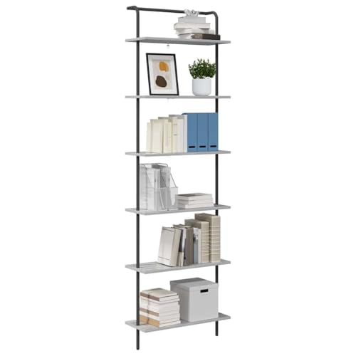 Librería gris Sonoma de 60x24x203 cm con 6 compartimentos de madera 4