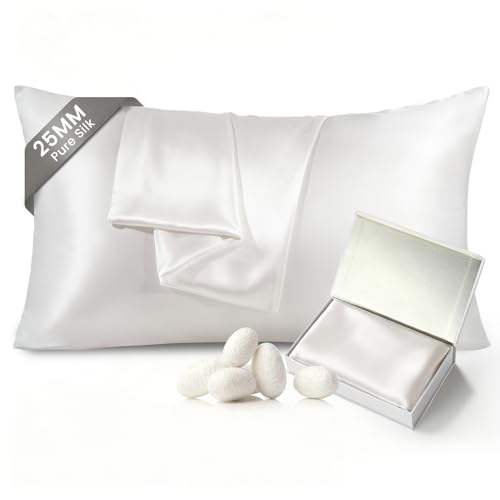 Image of THXSILK 100% Pure Mulberry Silk Pillowcase for Hair and Skin, 25 Momme Grade 6A+ Mulberry Silk, Durable, Soft and Breathable Silk Pillow Case (King 20 inchx36 inch, White)