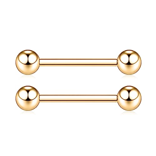 PEAKLINK G23 Titanium Nipple Barbell Nipple Rings Nipple Bars Straight Bar Body Jewelry Barbell Eyebrow Internally Threaded Tongue Piercing 12 14 16G