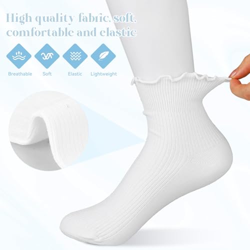 Ruffle Crew Socks, Cute Ruffled Ankle Socks for Women Girls, Cotton Knit Lettuce Frilly Socks Athletic Socks4