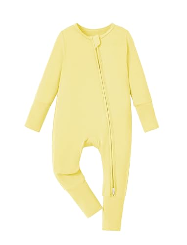 Image of PATPAT Baby Pajama with Bamboo Viscose, Footie Jumpsuit Romper with 2-Way Zipper for Baby Boy Girl Toddler Sleeper Sleepwear