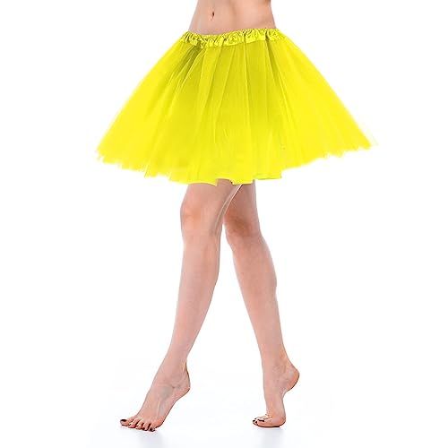 Yolev Tutu Amarillo Mujer Falda Tul Niña Falda Amarillo Tutus 3 Capas Elástica Clásica para Adultos Vestido de Baile para Mujeres Adolescentes Fiesta Disfraz de Los 80 Mujer