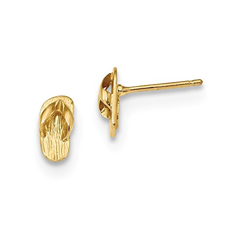 Solid 14k Yellow Gold Flip Flop Post Studs Earrings - 9mm x 4mm