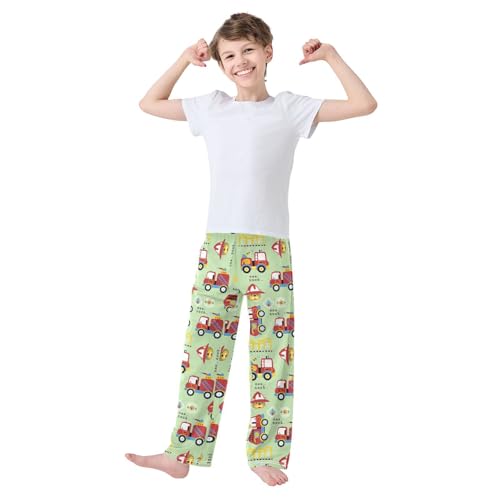 ZZXXB Bear Firefighter Boys Long Pants Soft Trousers Elastic Waist Kids Lounge Bottoms with Pockets S-XL2