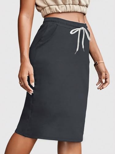 EARKOHA 2025 Skirts for Women Women's Casual Solid Color Drawstring Waist Bodycon Skirt Dark Grey XL3