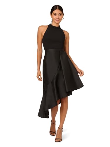 Adrianna Papell Women's Crepe Combo Taffeta Dress, Black, 16