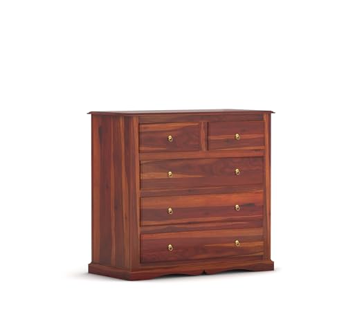 Image of Sheesham Wooden Chest of Drawer for Living Room | Solid Wood Dresser Storage for Bedroom with 5 Drawer | Rosewood Cabinet Storage (Honey)