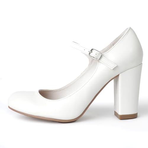 J. Adams Skippy Heels for Women - Round Toe Chunky High Heel Mary Jane Pumps2