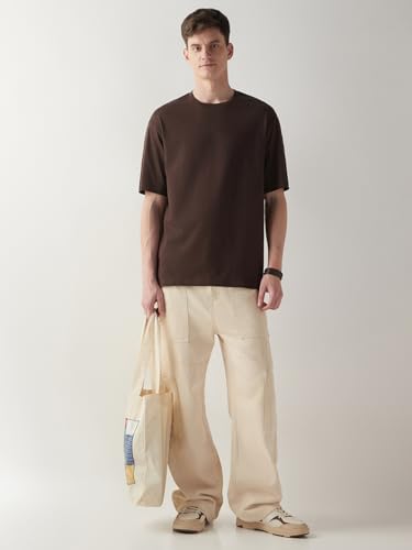 Image of Bewakoof Men's Solid Oversized Fit Half Sleeve Round Neck Cotton T-Shirt