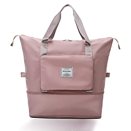 Große Kapazität Faltbare Reisetasche, leichte wasserdichte Faltbare Tragetasche Gepäck Taschen für Reisen, Trocken und Nass Trennung Gym Bag Seesack Schultertasche, rose, L Cover