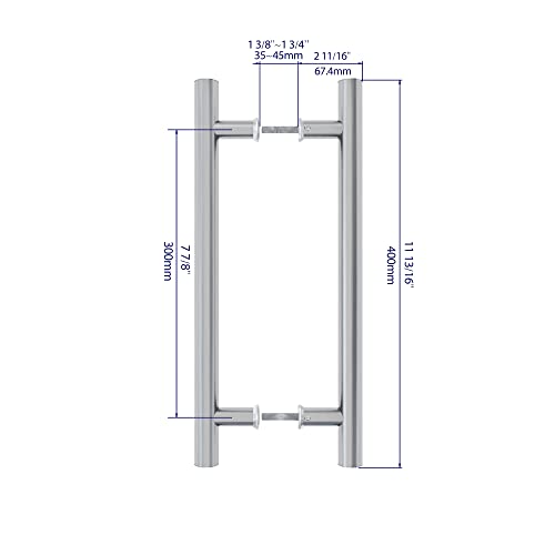 Jubest 16" Push Pull Door Handle Stainless Steel,Double Sided H Shape Sliding Door Handle, Heavy Duty Swing Door Handle #TOP1