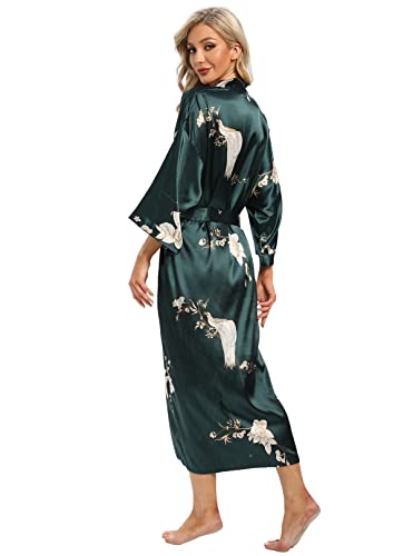 V Vaborous Women's Floral Long Satin Robe - Soft Silk Kimono, Lightweight Sleepwear for Bridesmaids, Dark Green, S/M V Vaborous Women's Floral Long Satin Robe - Soft Silk Kimono, Lightweight Sleepwear for Bridesmaids, Dark Green, S/M - Image 5