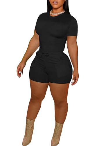 LovelyWholesale Women's Summer 2 Piece Outfits Skinny Shorts Tracksuit Sets2