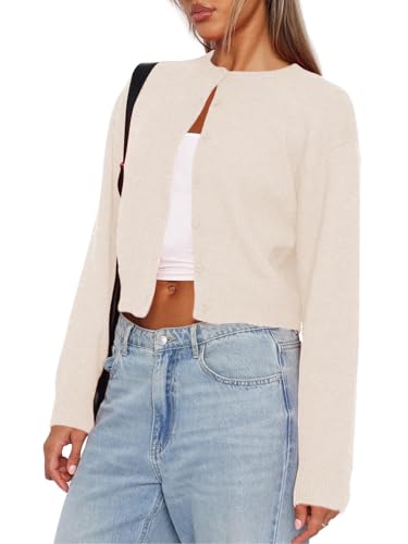 Image of Balimtoy Women's Cropped Cardigan Sweaters Long Sleeve Button Down Sweaters Knit Cardigan Cute Y2k Open Front Crop Top