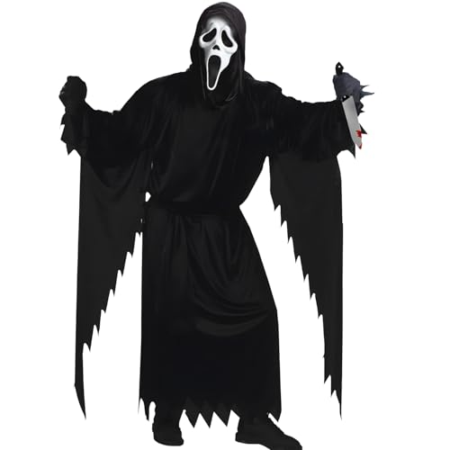 LXUBDXY Disfarce Scream, unissexo, disfarce Ghostface com máscara de cream, cinto, faca de utilitários e duas luvas, disfarces de Halloween para adultos, para carnaval, Halloween, festa, cosplay (L)