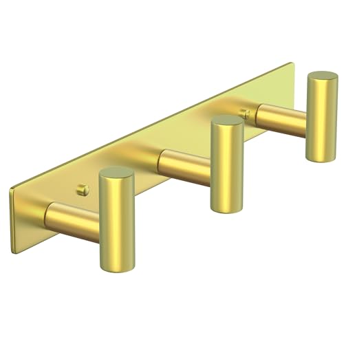 Image of PMMASTO Stainless Steel Coat Rack Wall Mounted, Heavy Duty Metal Hook Rail for Hanging Coats Hats Towels Robes Bags, Modern Wall Hooks Organizer (Gold, 3 inchT Hooks, 1PACK)