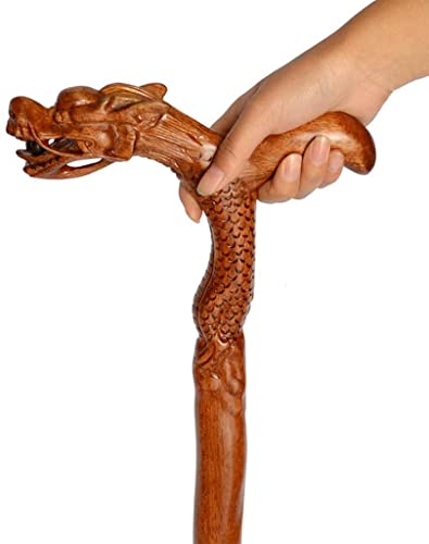 Canne à tête Dragon en bois massif sculpté main pour aîné