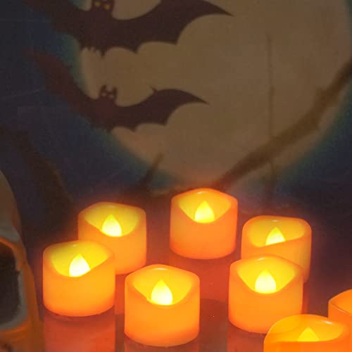 Orange Small Led Votive Candles 12 Pack Battery Operated Tea Lights Electric Flickering Flameless Led Candles For Halloween Party Decorations Wedding Birthday Party Thanksgiving Christmas Home Decor #TOP2