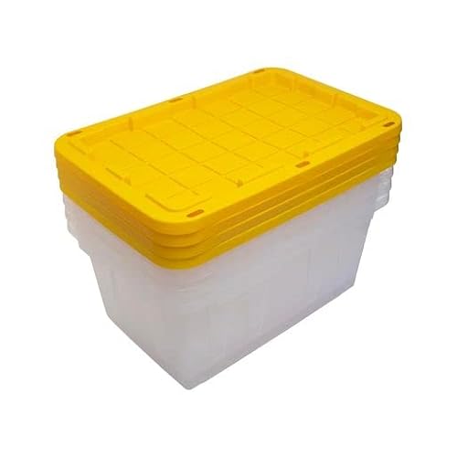 CX BLACK & YELLOW®, 27-Gallon Heavy Duty Clear Storage Container & Snap-Tight Lid, Clear & Yellow (14.3”H x 20.6”W x 30.6”D), Weather-Resistant, Stackable, See-Through Organization Tote [4 Pack] - Thumbnail 2