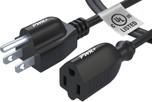 3 Ft Universal Power Extension Cord Cable Extender - 18AWG NEMA 5-15P to 5-15R Strip Liberator Charger Outlet Saver Extra Short 3FT