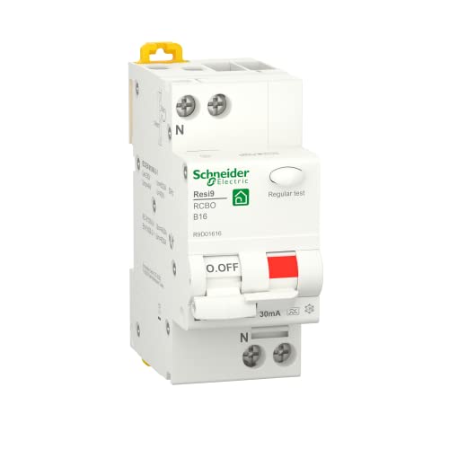Schneider Electric FI-/Leitungsschutzschalter Resi9, 1-polig+N, 16A, 30mA, B-Charakteristik, Typ A, 6kA, grau, Artikelnummer R9D01616, 1 Stück