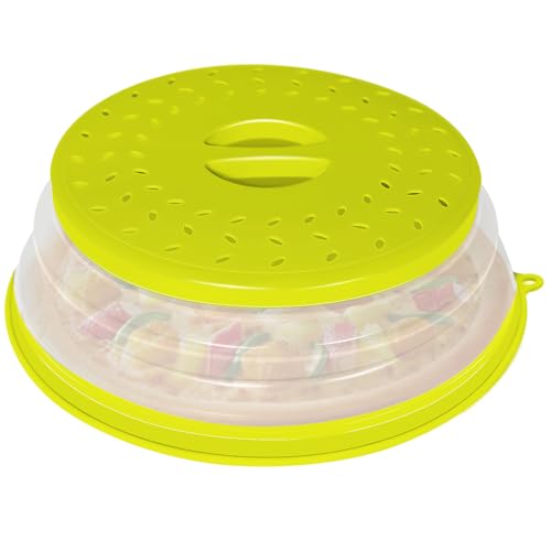 CasaCulina Collapsible Microwave Splatter Cover for Food, Vented Microwave Lid with Hook Hole, Splatter Guard for Plate Dish Bowl, Vegetable Fruit Colander Multi-function Kitchen Gadget (Green)