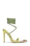 Cape Robbin Women's Rhinestone Lace Up Strappy Ankle Strap High Heel Sandals PHORA - LIME 9