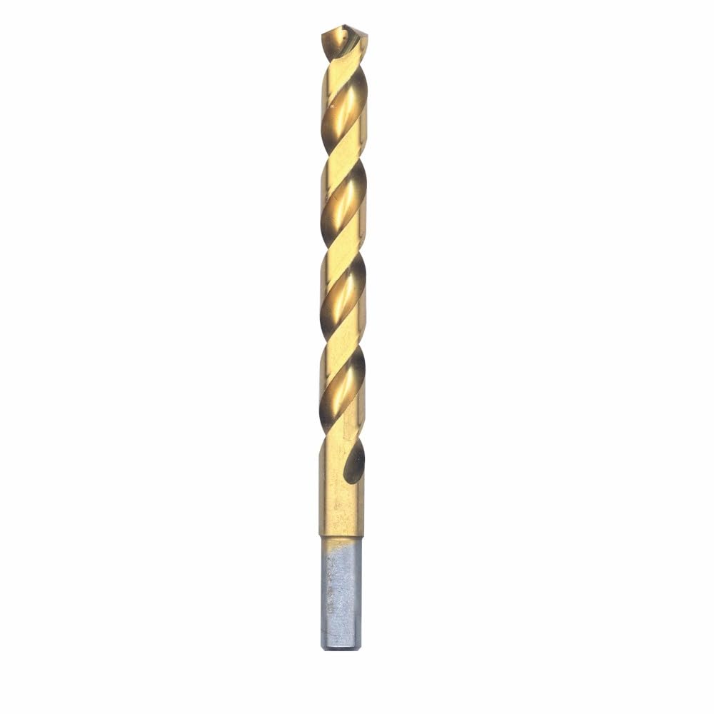 BOSCH TI2154 1-Piece 27/64 in. x 5-3/8 in. Titanium Nitride Coated Metal Drill Bit with 3/8 in. Reduced Shank for Applications in Heavy-Gauge Carbon Steels, Light Gauge Metal, Hardwood