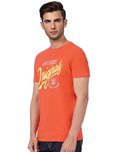 Image of JACK & JONES Men's Cotton Placement Print Slim Fit Round Neck T-Shirt