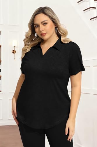RITERA Plus Size Tops for Womens Polo Shirt Zipper Tshirt Office Business V Neck Tunic Work Blouses Dressy Collared Clothes2
