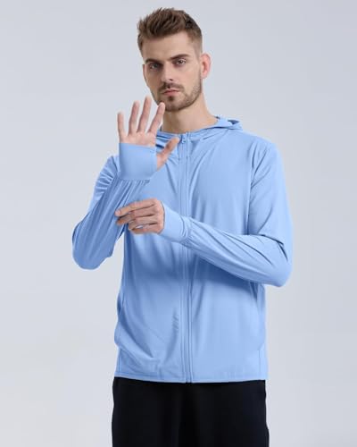 Image of DENIMHOLIC Men Full Zip Hoodie Jacket Long Sleeve Sunscreen jacket for men UV Protection UPF 50+ Lightweight Summer jacket for men sun protection For bike gym trekking
