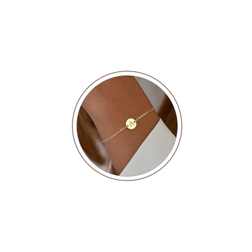 Image of Ursteel Gold Initial Bracelet for Women Trendy - Gifts for Kids Teen Girls, Personalized A-Z Letter Cute Bracelet for Women, Dainty Gold Coin Disc Womens Jewelry Gifts