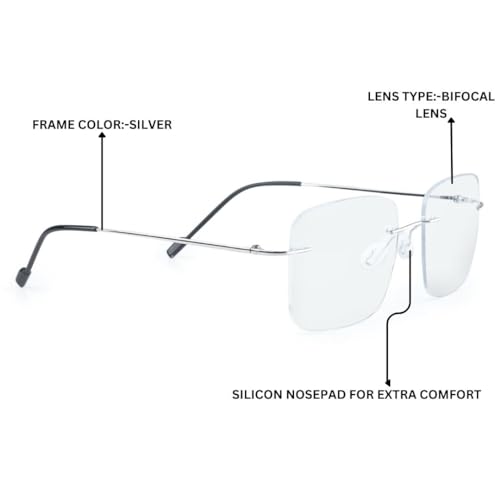 Image of Redex Rimless Rectangel Bifocal Reading Glasses Anti Glare Protection For Unisex Power Available 0.50 0.75 1.00 1.25 1.50 1.75 2.00 2.25 2.50 2.75 3.00