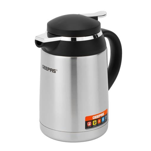 Geepas 1.0 L Stainless Steel Vacuum Flask- GVF27022/ for Hot and Cold Beverages, for upto 24 Hours Suitable for Indoor and Outdoor Use 2 Years Warranty, Black and Silver