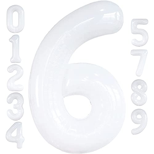 Image of KatchOn White Number 6 Balloon 40 Inch | 6th Birthday balloon for 6th Birthday Decorations, Six balloon Number, 6 Year Old Balloons for 6 Year Decorations