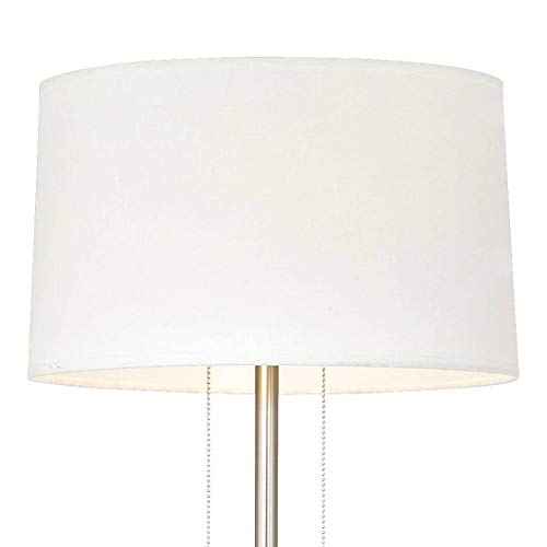 Possini Euro Design Simplicity Modern Minimalist Floor Standing Lamp 59" Tall Brushed Nickel Silver Metal Off White Tapered Drum Shade Decor For Living Room Reading House Bedroom Home #TOP2
