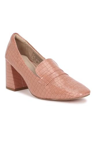 Allen Solly Women Croc Textured Block Heel Pumps Pink Deal