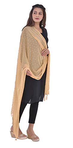 Image of YOUTHQUAKE Soft Chiffon Dupatta with Golden Foil Print & Tassels for Women & Girls