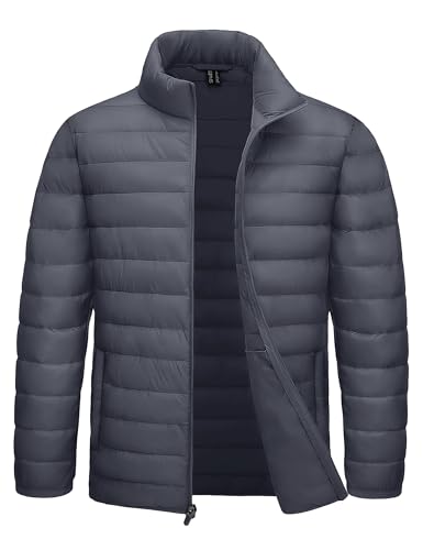TACVASEN Puffer Jackets for Men Winter Light Weight Water Resistant Insulated Puffy Jacket Mens for Travel Outdoors Hiking Dark Grey L