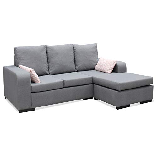 Muebles Baratos Sofa ChaiseLongue, Montado, Color Gris, 3 plazas, Antimanchas, ref-03A