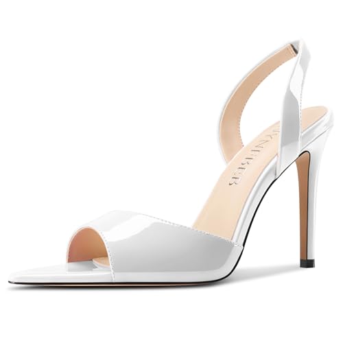 TNYNFBEB Womens Stiletto High Heel Open Toe Sandals Slingback Two-Piece Prom Wedding Dress Patent Leather 3.9 Inches Heels