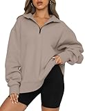 Trendy Queen Womens Oversized Sweatshirts Fall Fashion Hoodies Half Zip Pullover Long Sleeve Shirts Clothes Outfits CoffeeGrey M