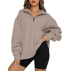 Trendy Queen Womens Oversized Sweatshirts Fall Fashion Hoodies Half Zip Pullover Long Sleeve Shirts Clothes Outfits